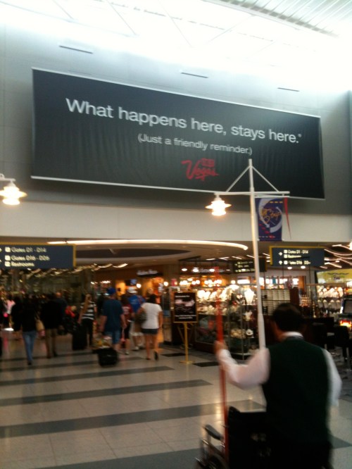 "What happens here" sign